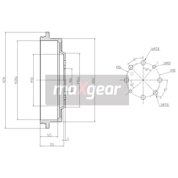 Слика на Сопирачки барабан MAXGEAR 19-1361 за Renault 21 Saloon 2.2 4x4 (L48K) - 107 коњи бензин