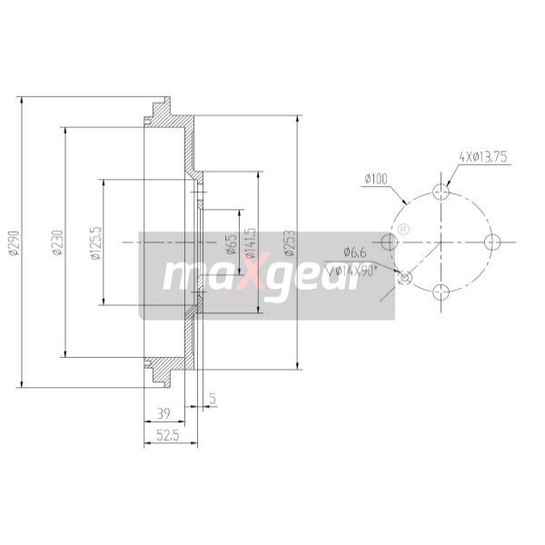 Слика на Сопирачки барабан MAXGEAR 19-2245 за VW Caddy 2 Box (9K9A) 1.9 SDI - 64 коњи дизел