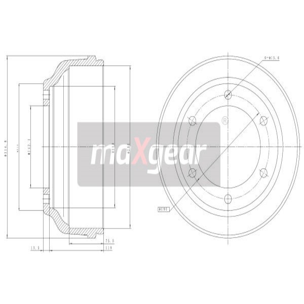 Слика на Сопирачки барабан MAXGEAR 19-2304 за Ford Transit BOX (FA) 2.3 16V [RWD] (FAA_, FAB_, FAC_) - 146 коњи бензин