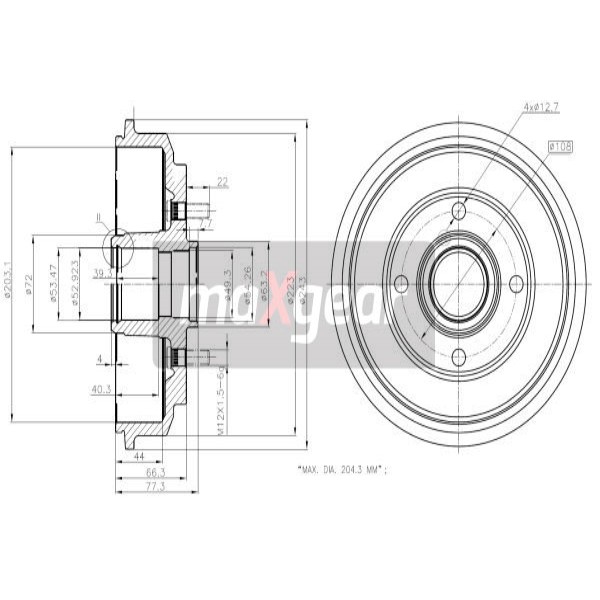 Слика на Сопирачки барабан MAXGEAR 19-2316 за Ford Fiesta 5 (jh,jd) 1.25 16V - 75 коњи бензин