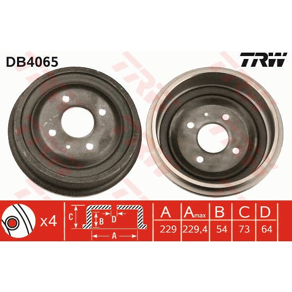 Слика на Сопирачки барабан TRW DB4065 за Ford Escort 5 Break (gal,avl) 1.8 D - 60 коњи дизел