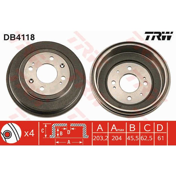 Слика на Сопирачки барабан TRW DB4118 за Rover 25 (RF) 1.1 - 75 коњи бензин