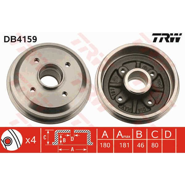 Слика на Сопирачки барабан TRW DB4159 за Peugeot 106 (1) 1.5 D - 55 коњи дизел