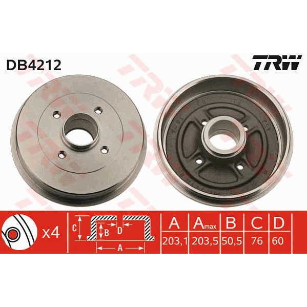 Слика на Сопирачки барабан TRW DB4212 за Nissan Kubistar Box 1.2 - 60 коњи бензин