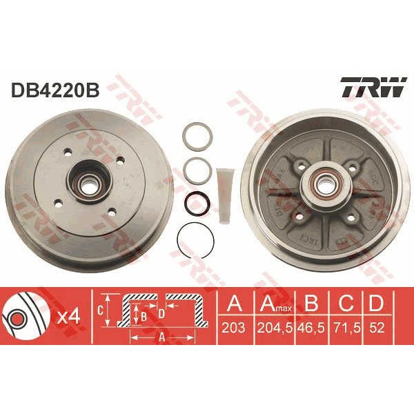 Слика на Сопирачки барабан TRW DB4220B за Citroen Saxo S0,S1 1.0 X - 50 коњи бензин