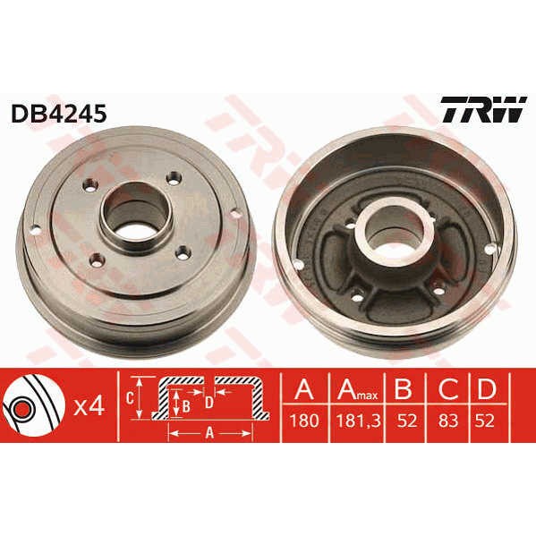 Слика на Сопирачки барабан TRW DB4245 за Renault Thalia (LB0-1-2) 1.4 - 75 коњи бензин