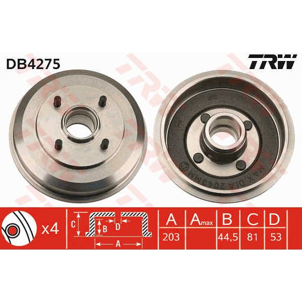 Слика на Сопирачки барабан TRW DB4275 за Ford Focus Clipper (dnw) 1.8 DI / TDDi - 75 коњи дизел