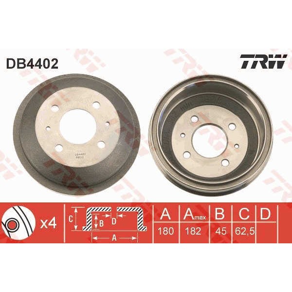 Слика на Сопирачки барабан TRW DB4402 за Hyundai Excel 2 (LC) 1.5 - 90 коњи бензин