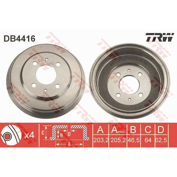 Слика на Сопирачки барабан TRW DB4416 за Hyundai Excel 2 (LC) 1.5 - 90 коњи бензин