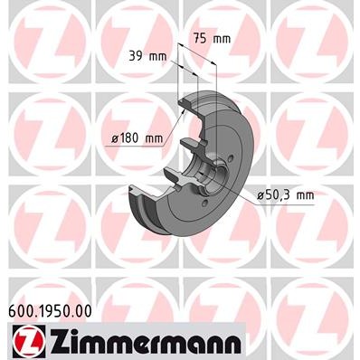 Слика на Сопирачки барабан ZIMMERMANN 600.1950.00 за VW Golf 2 (19E,1G1) 1.8 - 90 коњи бензин