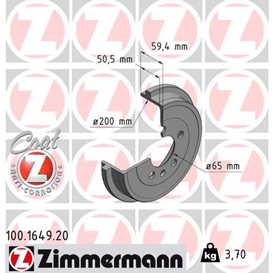 Слика на Сопирачки барабан ZIMMERMANN COAT Z 100.1649.20 за Skoda Fabia Hatchback (6Y2) 1.4 16V - 75 коњи бензин