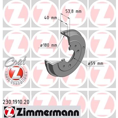 Слика на Сопирачки барабан ZIMMERMANN COAT Z 230.1910.20 за Lancia Dedra SW (835) 1.6 (835EB) - 90 коњи бензин