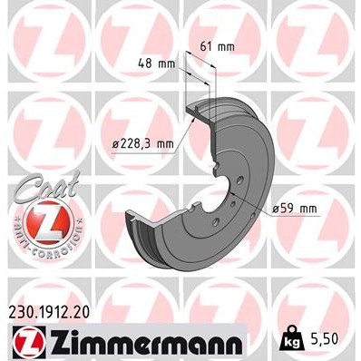 Слика на Сопирачки барабан ZIMMERMANN COAT Z 230.1912.20 за Fiat Doblo Cargo 223 1.4 - 77 коњи бензин