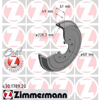 Слика на Сопирачки барабан ZIMMERMANN COAT Z 430.1789.20 за Opel Corsa D Van 1.2 - 80 коњи бензин