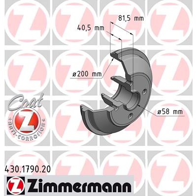 Слика на Сопирачки барабан ZIMMERMANN COAT Z 430.1790.20 за Opel Agila (H08) 1.2 LPG - 86 коњи Бензин/Автогаз (LPG)