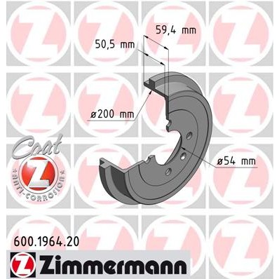 Слика на Сопирачки барабан ZIMMERMANN COAT Z 600.1964.20 за VW Lupo (6X1,6E1) 1.0 - 50 коњи бензин