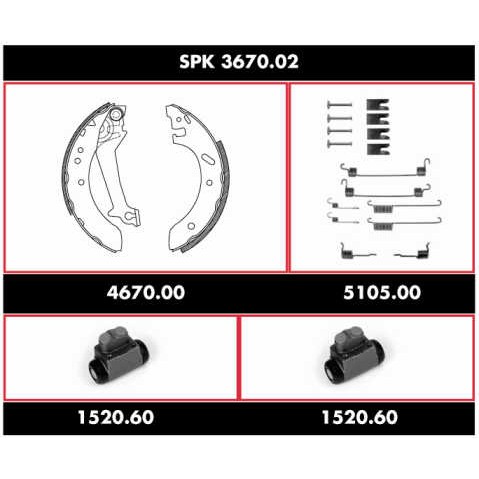 Слика на спирачен комплект, барабанни спирачки ROADHOUSE Super Precision Kit SPK 3670.02 за Ford Escort 7 Clipper (gal,anl) 1.8 TD - 90 коњи дизел