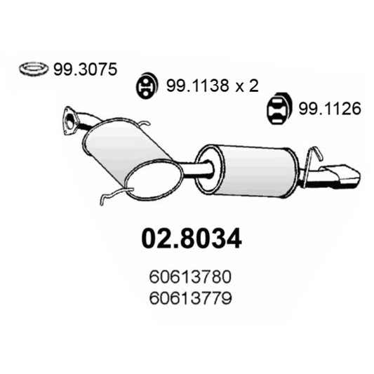 Слика на среден, заден издувен лонец ASSO 02.8034 за Alfa Romeo GTV (916C) 3.0 V6 24V (916.C1) - 220 коњи бензин