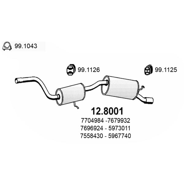 Слика на среден, заден издувен лонец ASSO 12.8001 за Fiat Uno (146 A,E) 1983 70 i.e. - 70 коњи бензин