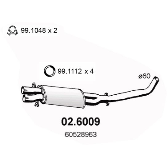 Слика на среден издувен лонец ASSO 02.6009 за Alfa Romeo 75 (162b) 1.6 - 103 коњи бензин