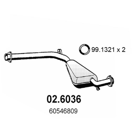 Слика на среден издувен лонец ASSO 02.6036 за Alfa Romeo 164 Sedan 2.0 T.S. (164.A2C, 164.A2L) - 143 коњи бензин