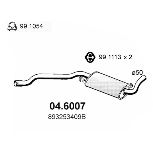 Слика на среден издувен лонец ASSO 04.6007 за Audi 80 Sedan (89, 89Q, 8A, B3) 2.0 E - 113 коњи бензин