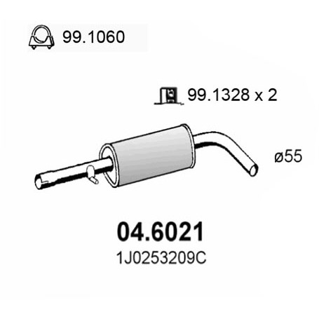 Слика на среден издувен лонец ASSO 04.6021 за Seat Toledo 2 Saloon (1M2) 1.8 20VT - 180 коњи бензин