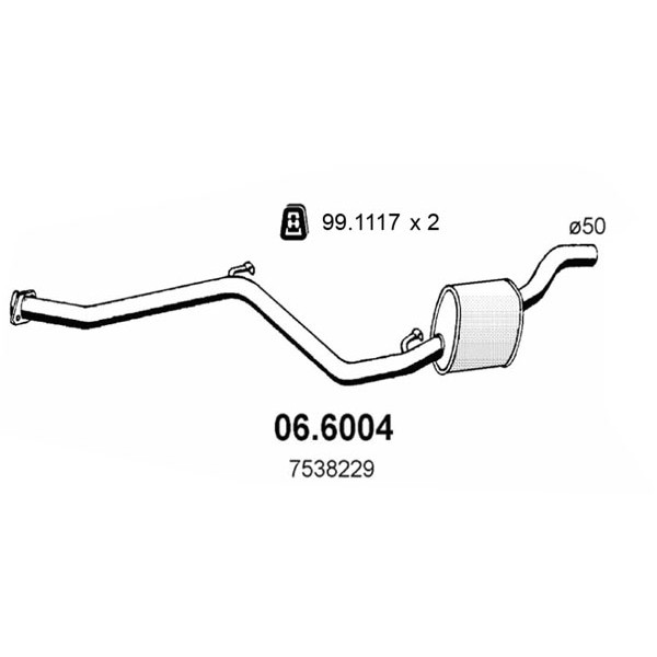 Слика на среден издувен лонец ASSO 06.6004 за Lancia Y10 (156) 1.0 Turbo (156D) - 84 коњи бензин