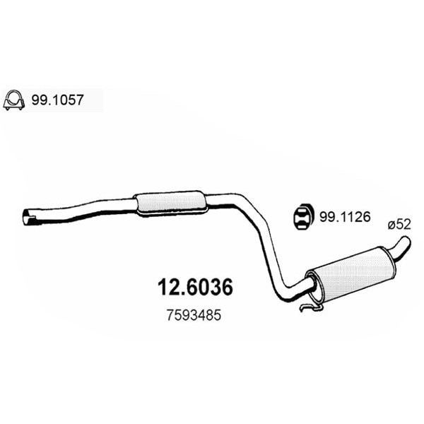 Слика на среден издувен лонец ASSO 12.6036 за Fiat Regata Weekend 80 Turbo Diesel 1.9 - 80 коњи дизел