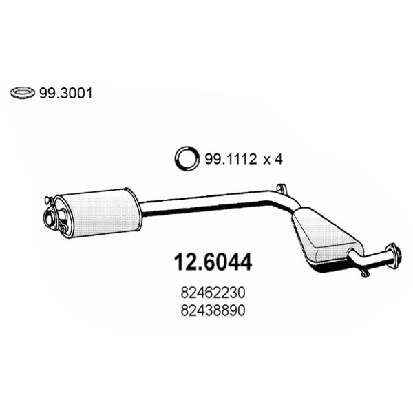 Слика на среден издувен лонец ASSO 12.6044 за Lancia Thema SW (834) 2000 i.e. 16V Turbo (834AC) - 181 коњи бензин