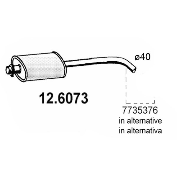 Слика на среден издувен лонец ASSO 12.6073 за Alfa Romeo 145 (930) Hatchback 1.6 i.e. - 103 коњи бензин