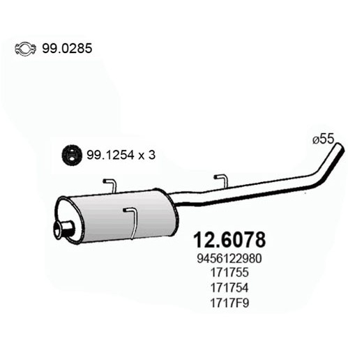 Слика на среден издувен лонец ASSO 12.6078 за Peugeot Expert Platform (223) 2.0 HDi - 94 коњи дизел