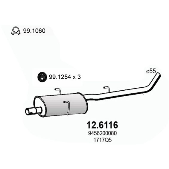 Слика на среден издувен лонец ASSO 12.6116 за Citroen Synergie 22,U6 2.0 16V - 136 коњи бензин