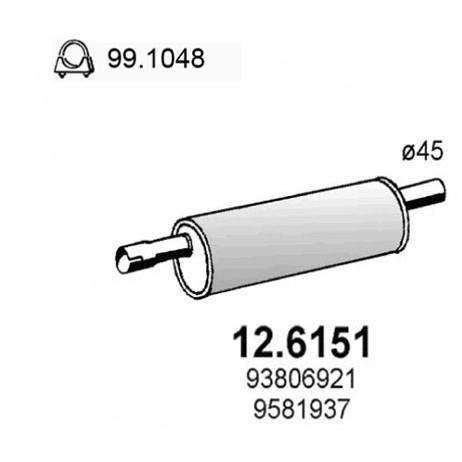 Слика на среден издувен лонец ASSO 12.6151 за камион Iveco Daily 1 Platform 30-8 (10011131, 10011132, 10011231, 10011232, 10011237...) - 72 коњи дизел