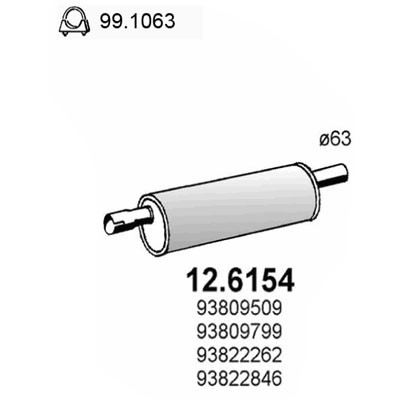 Слика на среден издувен лонец ASSO 12.6154 за камион Iveco Daily 1 Box 30-8 (10014131, 10014132, 10014137, 10014231, 10014232...) - 72 коњи дизел