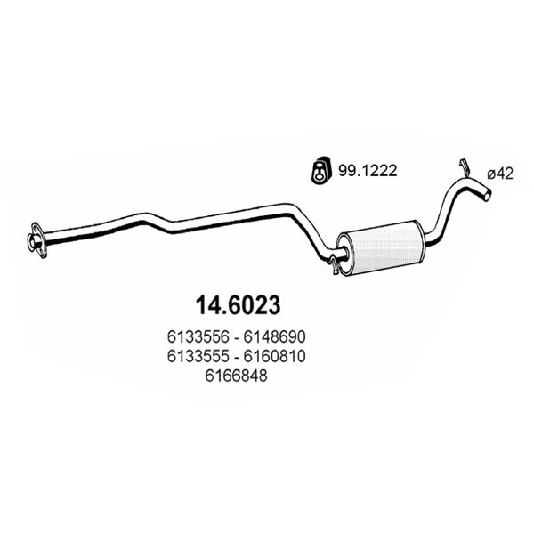 Слика на среден издувен лонец ASSO 14.6023 за Ford Escort 4 Estate (AWF,AVF) 1.3 - 69 коњи бензин