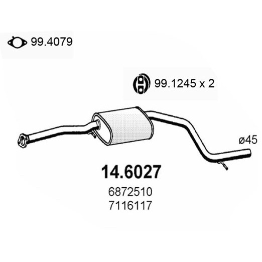 Слика на среден издувен лонец ASSO 14.6027 за Ford Mondeo 1 Estate (BNP) 1.8 i 16V - 112 коњи бензин