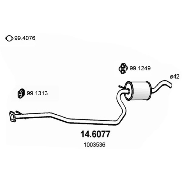 Слика на среден издувен лонец ASSO 14.6077 за Ford Fiesta 4 (ja,jb) 1.3 - 57 коњи бензин