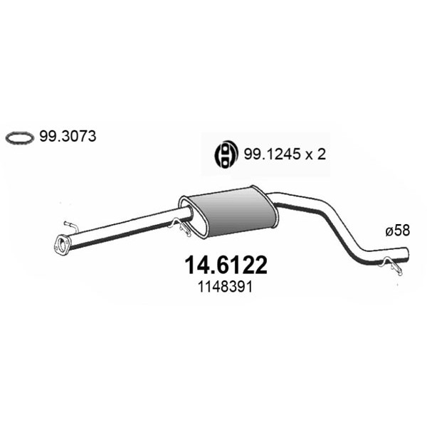 Слика на среден издувен лонец ASSO 14.6122 за Ford Mondeo 3 (B5Y) 2.0 16V TDDi / TDCi - 115 коњи дизел