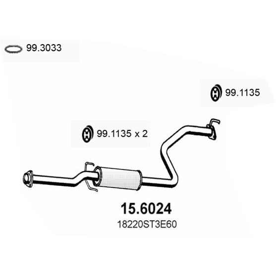 Слика на среден издувен лонец ASSO 15.6024 за Honda Civic 6 Fastback (MA) 1.6 VTi - 160 коњи бензин