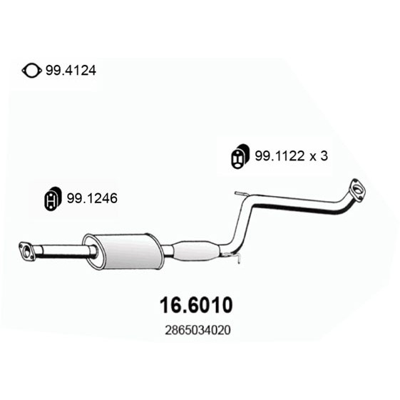 Слика на среден издувен лонец ASSO 16.6010 за Hyundai Sonata 3 (Y-3) 2.0 i - 95 коњи бензин