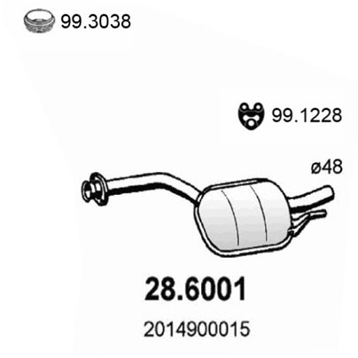 Слика на среден издувен лонец ASSO 28.6001 за Mercedes 190 (w201) D 2.0 (201.122) - 75 коњи дизел