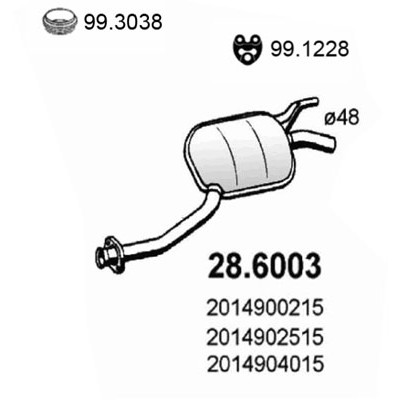 Слика на среден издувен лонец ASSO 28.6003 за Mercedes 190 (w201) E 1.8 (201.018) - 109 коњи бензин