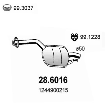 Слика на среден издувен лонец ASSO 28.6016 за Mercedes E-class (w124) 200 (124.020) - 102 коњи бензин