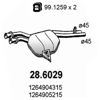 Слика на среден издувен лонец ASSO 28.6029 за Mercedes-Benz S-class (w126) 300 SE,SEL (126.024, 126.025) - 188 коњи бензин