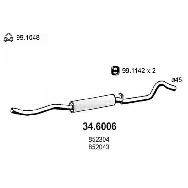 Слика на среден издувен лонец ASSO 34.6006 за Opel Corsa A Hatchback 1.5 TD - 67 коњи дизел