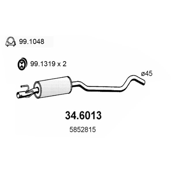 Слика на среден издувен лонец ASSO 34.6013 за Opel Corsa B 1.6 i 16V - 100 коњи бензин