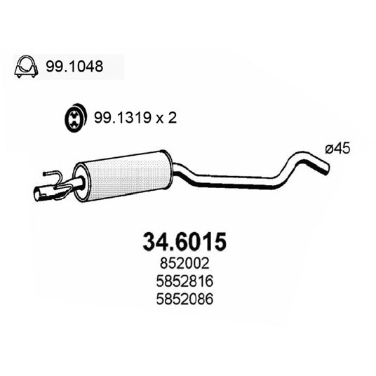 Слика на среден издувен лонец ASSO 34.6015 за Opel Tigra 1.6 16V - 106 коњи бензин