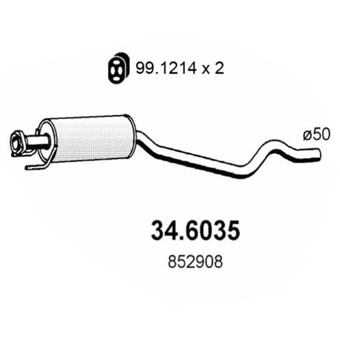 Слика на среден издувен лонец ASSO 34.6035 за Opel Astra F Hatchback 2.0 i 16V - 136 коњи бензин