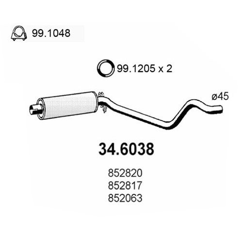Слика на среден издувен лонец ASSO 34.6038 за Opel Kadett E 1.6 D - 54 коњи дизел